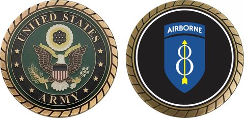 U.S. Army 8th Infantry Division With Airborne Tab StickerChallenge Coin
