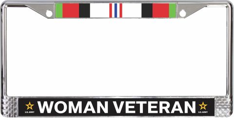 U.S. Army Afghanistan War Ribbon Woman Veteran License Plate Frame