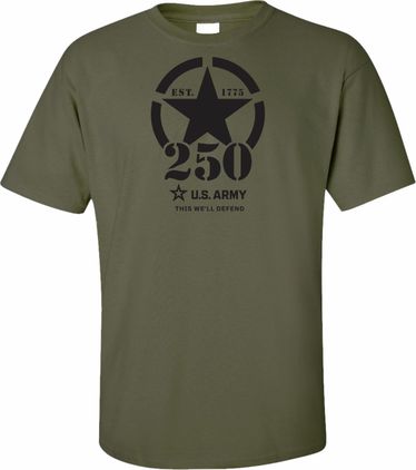 U.S. Army (Black) 250th Anniversary Military Green Short Sleeve T-Shirt 2X-Large