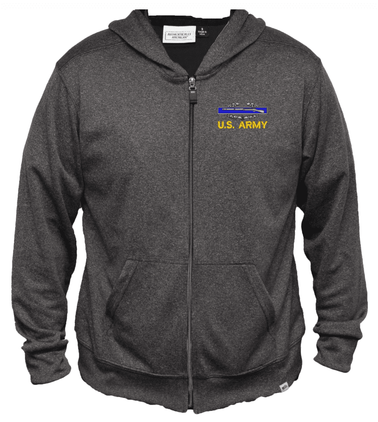 U.S. Army (CIB) Men's 100% Polyester Heather Grey USA Full-Zip Hoodie