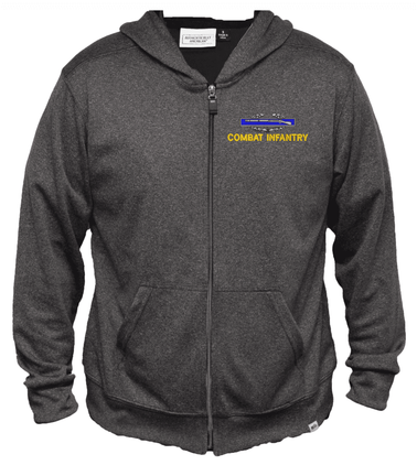 U.S. Army Combat Infantry (CIB) Men's 100% Polyester Heather Grey USA Full-Zip Hoodie
