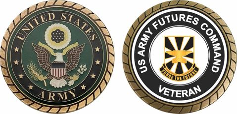 U.S. Army Futures Command Unit Crest Veteran Round Challenge Coin