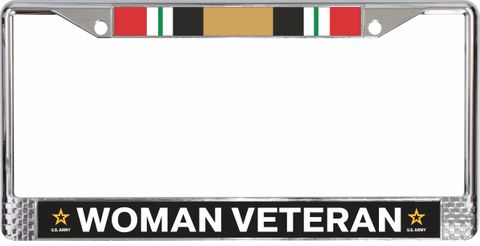 U.S. Army Iraq War Ribbon Woman Veteran License Plate Frame