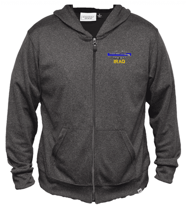U.S. Army Iraq (CIB) Men's 100% Polyester Heather Grey USA Full-Zip Hoodie