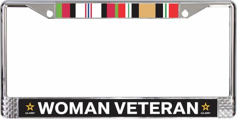 U.S. Army Iraq & Afghanistan War Ribbons Woman Veteran License Plate Frame