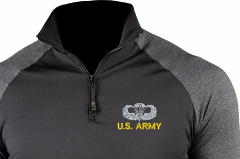 U.S. Army Jump Wings with Text ProWikMax 2-Tone 1/4 Zip Long Sleeve Shirt