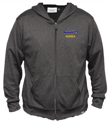 U.S. Army Korea (CIB) Men's 100% Polyester Heather Grey USA Full-Zip Hoodie