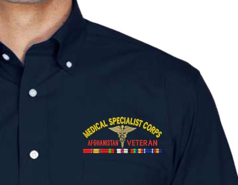 U.S. Army Medical Specialist Corps Afghanistan Veteran Embroidered Dress Shirt