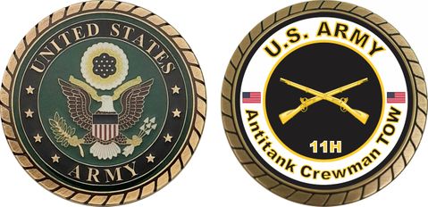 U.S. Army MOS 11H Antitank Crewman TOW Challenge Coin