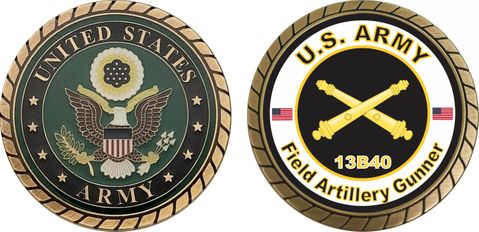 U.S. Army MOS 13B40 Field Artillery Gunner Challenge Coin