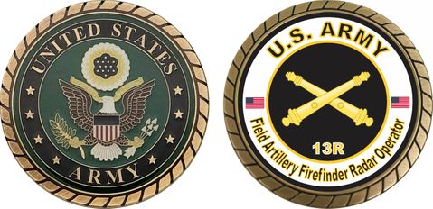U.S. Army MOS 13R Field Artillery Firefinder Radar Operator Challenge Coin