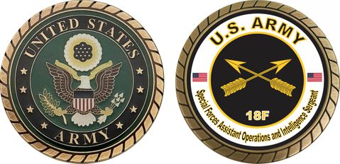 U.S. Army MOS 18F Special Forces Assistant Operations and Intelligence Sergeant Challenge Coin