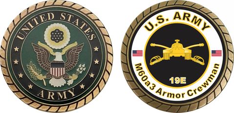 U.S. Army MOS 19E M60a3 Armor Crewman Challenge Coin