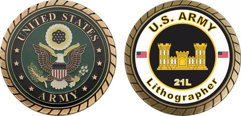 U.S. Army MOS 21L Lithographer Challenge Coin