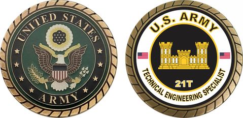 U.S. Army MOS 21T Technical Engineering Specialist Challenge Coin