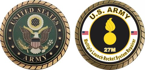 U.S. Army MOS 27M Multiple Launch Rocket System Repairer Challenge Coin