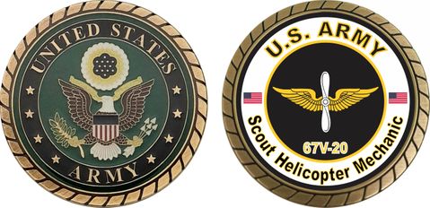 U.S. Army MOS 67V20 Scout Helicopter Mechanic Challenge Coin