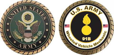 U.S. Army MOS 91B Wheeled Vehicle Mechanic Challenge Coin