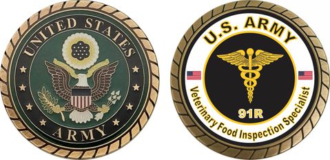 U.S. Army MOS 91R Veterinary Food Inspection Specialist Challenge Coin