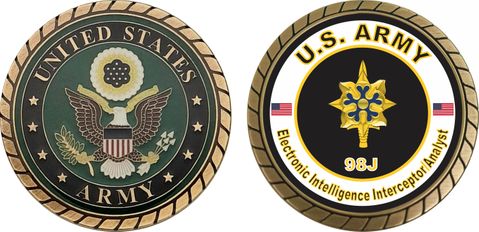 U.S. Army MOS 98J Electronic Intelligence Interceptor Analyst Challenge Coin