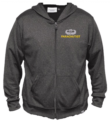 U.S. Army Parachutist Jump Wings Men's 100% Polyester Heather Grey USA Full-Zip Hoodie