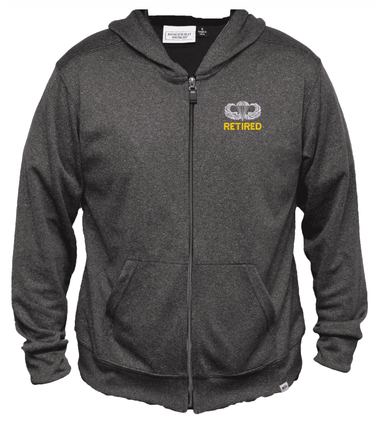 U.S. Army Retired Jump Wings Men's 100% Polyester Heather Grey USA Full-Zip Hoodie