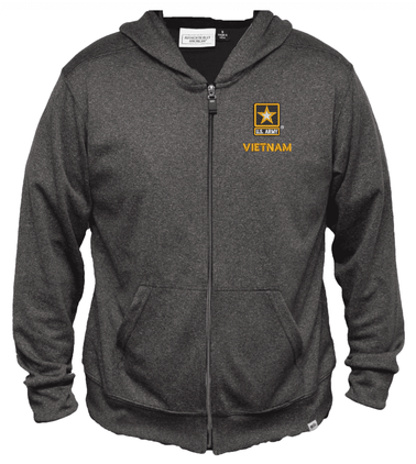 U.S. Army Star Vietnam Men's 100% Polyester Heather Grey USA Full-Zip Hoodie