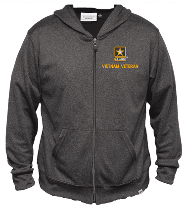 U.S. Army Star Vietnam Veteran Men's 100% Polyester Heather Grey USA Full-Zip Hoodie