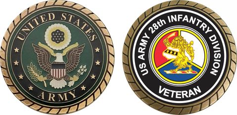 U.S. Army Veteran 28th Infantry Division Unit Crest Challenge Coin
