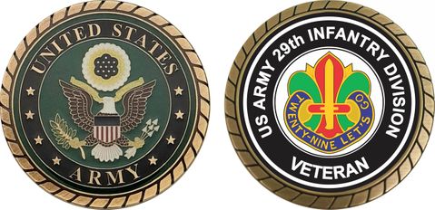 U.S. Army Veteran 29th Infantry Division Unit Crest Challenge Coin