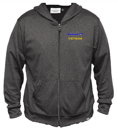 U.S. Army Veteran (CIB) Men's 100% Polyester Heather Grey USA Full-Zip Hoodie