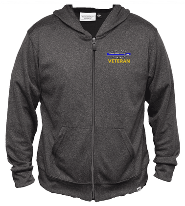 U.S. Army Vietnam (CIB) Men's 100% Polyester Heather Grey USA Full-Zip Hoodie