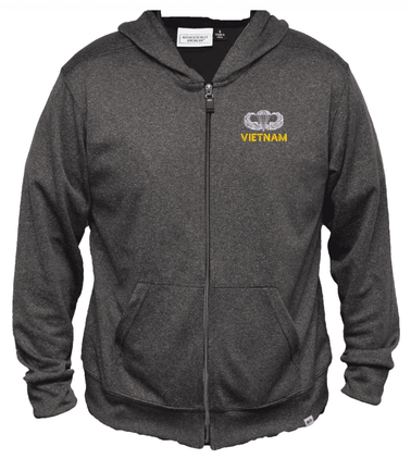 U.S. Army Vietnam Jump Wings Men's 100% Polyester Heather Grey USA Full-Zip Hoodie