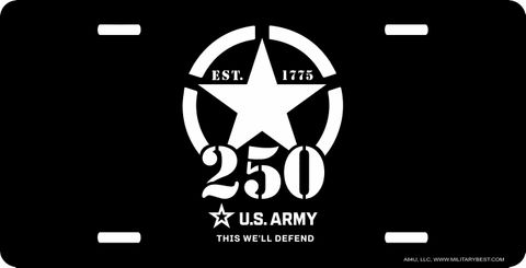 U.S. Army (White) 250th Anniversary License Plate