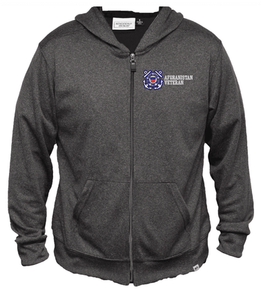 U.S. Coast Guard Afghanistan Veteran Men's 100% Polyester Heather Grey USA Full-Zip Hoodie