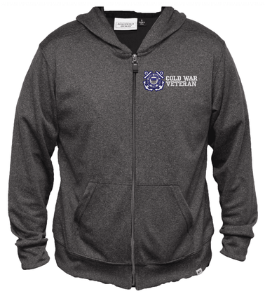 U.S. Coast Guard Cold War Veteran Men's 100% Polyester Heather Grey USA Full-Zip Hoodie