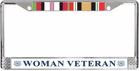 U.S. Coast Guard Iraq & Afghanistan War Ribbons Woman Veteran License Plate Frame