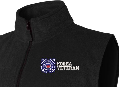 U.S. Coast Guard Korea Veteran Full Zip Fleece Vest