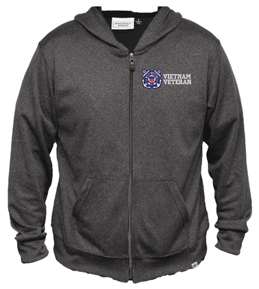 U.S. Coast Guard Vietnam Veteran Men's 100% Polyester Heather Grey USA Full-Zip Hoodie