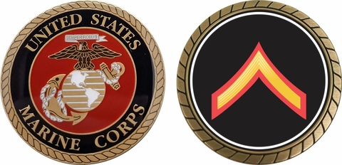 U.S.M.C. E-2 Private First Class Red / Gold Chevron Challenge Coin