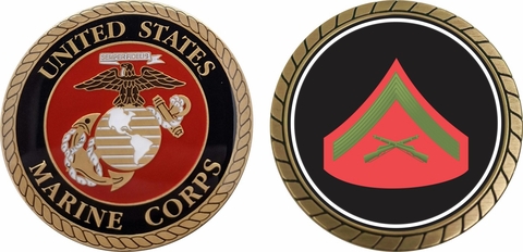 U.S.M.C. E-3 Lance Corporal Green / Red Chevron Challenge Coin