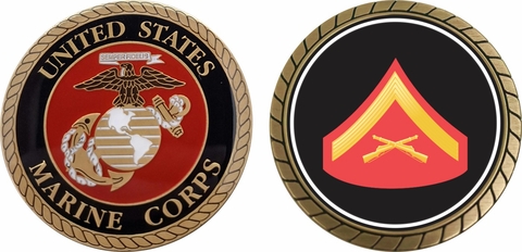 U.S.M.C. E-3 Lance Corporal Red / Gold Chevron Challenge Coin