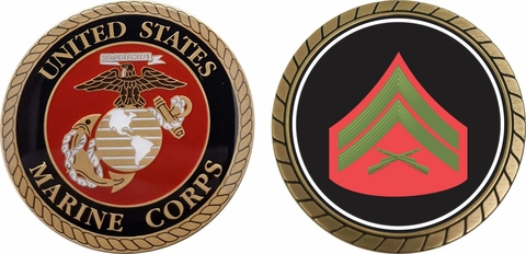 U.S.M.C. E-4 Corporal Green / Red Chevron Challenge Coin