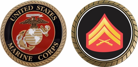 U.S.M.C. E-4 Corporal Red / Gold Chevron Challenge Coin
