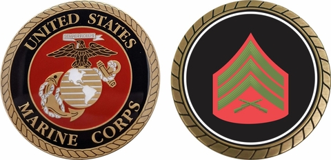 U.S.M.C. E-5 Sergeant Green / Red Chevron Challenge Coin