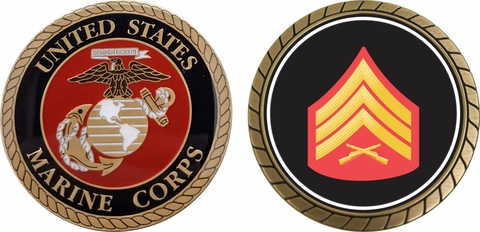 U.S.M.C. E-5 Sergeant Red / Gold Chevron Challenge Coin