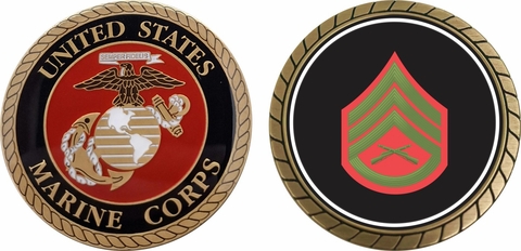 U.S.M.C. E-6 Staff Sergeant Green / Red Chevron Challenge Coin