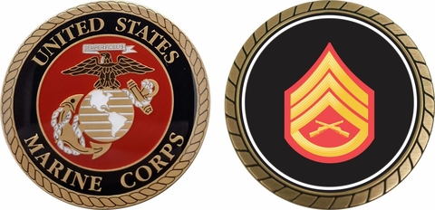 U.S.M.C. E-6 Staff Sergeant Red / Gold Chevron Challenge Coin