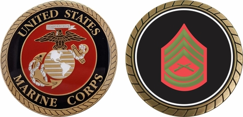 U.S.M.C. E-7 Gunnery Sergeant Green / Red Chevron Challenge Coin