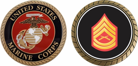 U.S.M.C. E-7 Gunnery Sergeant Red/Gold Chevron Challenge Coin